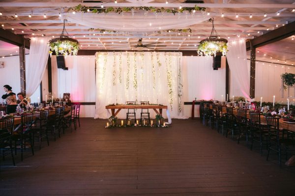 Reception hall decorated for wedding at Bridlewood Ranch